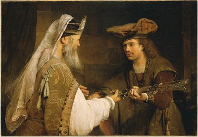 Picture Of Mythological Swords - Ahimelech Giving The Sword Of Goliath To David By Aert De Gelder